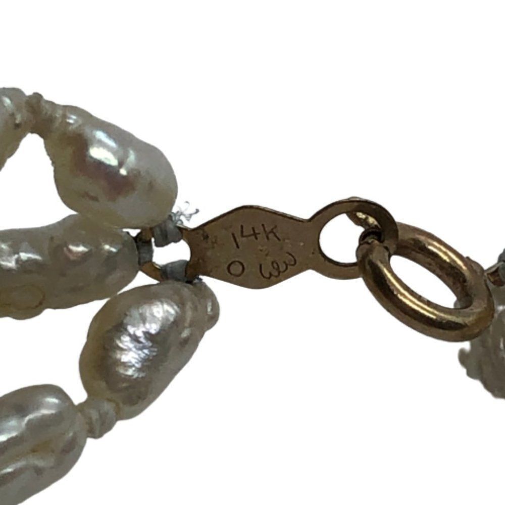 Stunning Vintage 16" Triple Strand Rice Pearl, Black Onyx & 14K Gold Necklace - Picture 9 of 10